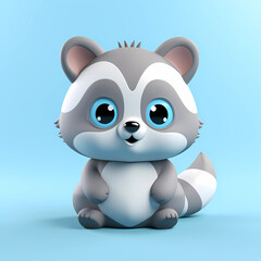 Cute Raccoon baby illustration in minimalistic 3D cartoon style on solid light background. Generative AI