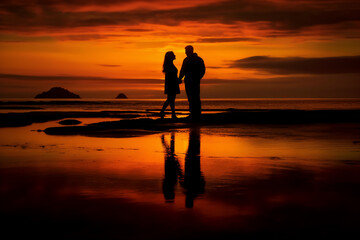Fototapeta na wymiar silhouette of a person on the beach at sunset generative AI
