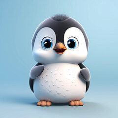 Obraz premium Cute Penguin baby illustration in minimalistic 3D cartoon style on solid light background. Generative AI