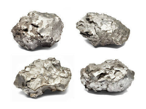 Set of silver nuggets isolated on transparent or white background, png