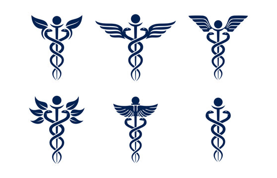 set of caduceus medical snake vector icon template design