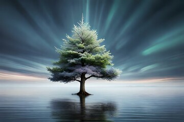 the beautiful lone tree in the center of sea-generated Ai