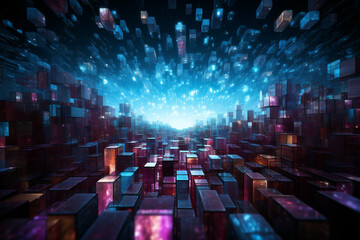 Obraz premium Glowing futuristic background blue light shine colorful modern design abstract blur celebration technology night digital black