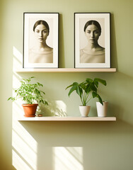 Two floating decorative wall shelves. Generative AI photos.