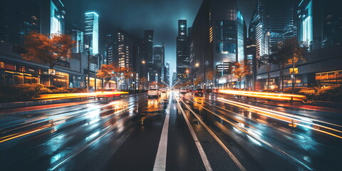 evening city blurred light ,car traffic , high buildings, New York background template 