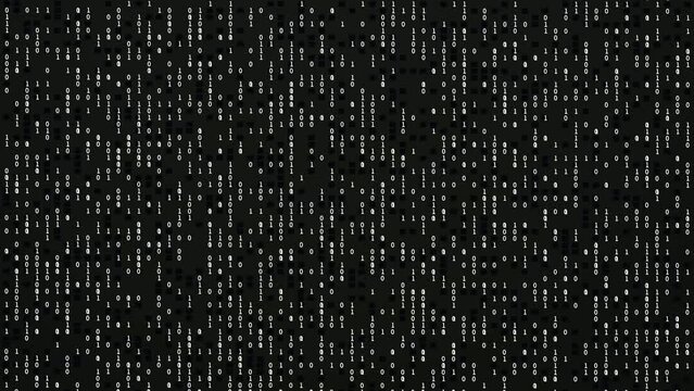 Binary code background. Numbers in motion on black background. Digital technology, big data and artificial intelligence concept. 4K video animation 3d render.