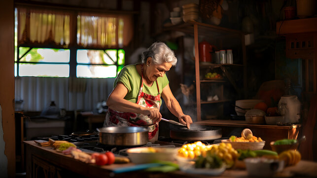 Traditions in the Kitchen: An Elderly Latina Cooking a Tortilla
