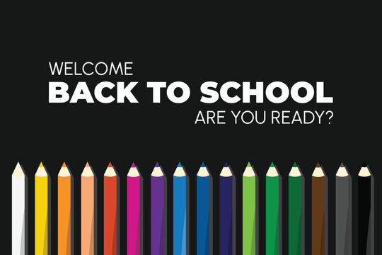 Banner back to school. Set of colorful pencils. Welcome back to school. Minimalist poster