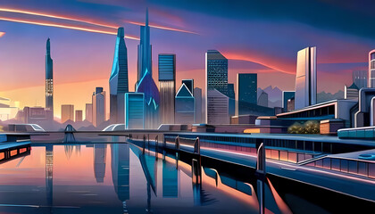 Panoramic view of futuristic city