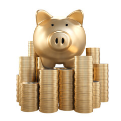 Gold Piggy bank with with money coins, concept saving money for investment ,financial plan, clipping path, 3D rendering