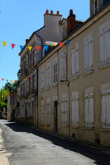 Walking in Sancerre, medieval hilltop town and commune in Cher department, France overlooking the river Loire valley with vineyards, noted for its Sancerre wine.