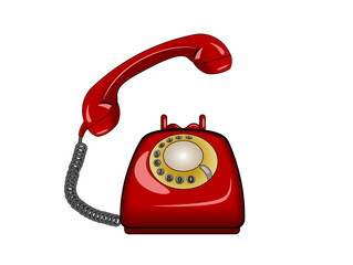 Classic vintage rotary telephone in cartoon design on a white background. Vector illustration
