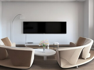 modern living room with sofa set , table , television (TV) and vase