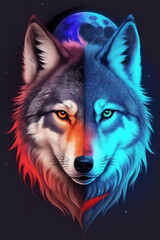wolf in the night: vivid colors.