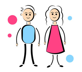 Boy and girl on a white background. Vector illustration in doodle style.