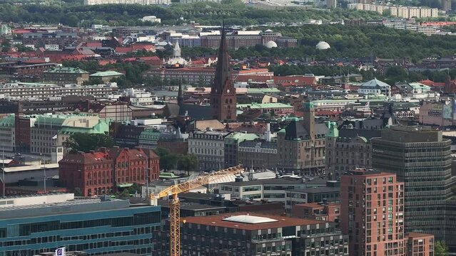 Panoramic aerial view of the old town of Malmo, Sweden.