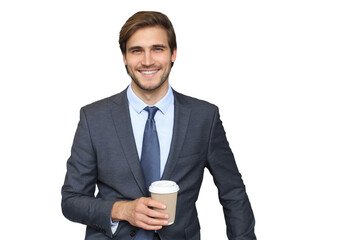 Young handsome businessman smiling on a transparent background
