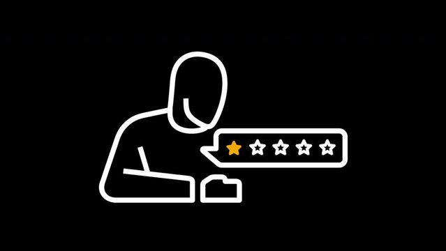 Animation of client leaves a service rating from one to five stars. Customer review satisfaction feedback survey motion design. Alpha channel