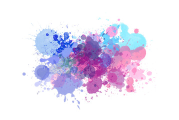 Abstract splash watercolor paint blot - template for your designs. Blue and pink colored