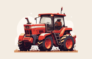 Tractor illustration vector isolated on a background, Modern farm tractor flat vector art