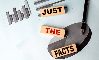 JUST THE FACTS text on wooden block on chart background