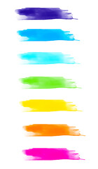 Rainbow watercolor brush stroke green stripes isolated on white. Colorful painted grunge stripes set.