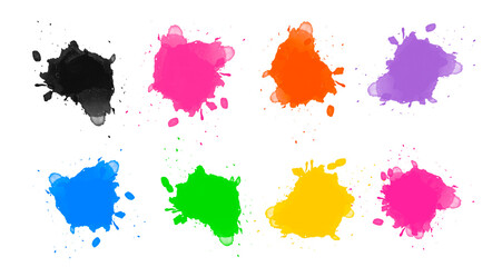 Rainbow watercolor brush stroke green stripes isolated on white. Colorful painted grunge stripes set.