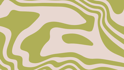 Cool groovy liquid abstract background. Trendy trippy wavy texture. Funky retro wallpaper. Simple vector design in pale green and beige color. Aesthetic horizontal backdrop in 60s-70s style