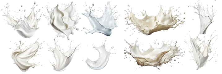 Fototapeten Realistic milk splashes or wave with drops and splatter © ZinetroN