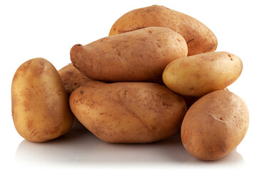 Raw potatoes on a white background
