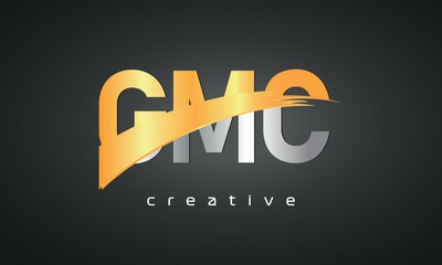 GMC Letters Logo Design with Creative Intersected and Cutted golden color