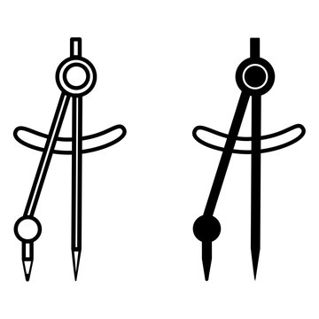 School Compass Icons. Vector tool for drawing circles, office or engineering supplies, stationery