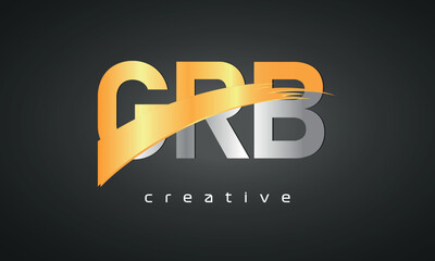 GRB Letters Logo Design with Creative Intersected and Cutted golden color - obrazy, fototapety, plakaty