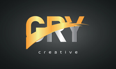 GRY Letters Logo Design with Creative Intersected and Cutted golden color