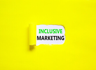 Inclusive marketing symbol. Concept words Inclusive marketing on beautiful white paper. Beautiful yellow background. Business inclusive marketing concept. Copy space.