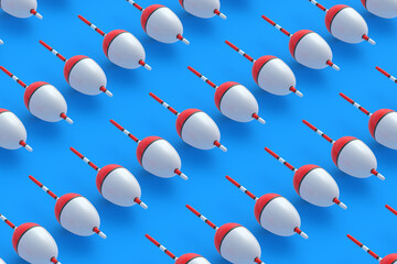 Many fishing floats. Accessories for hobby and leisure. 3d render © OlekStock