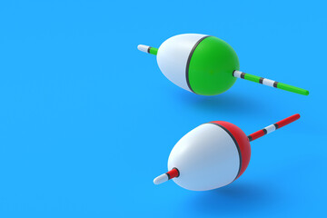Fishing floats. Accessories for hobby and leisure. Copy space. 3d render © OlekStock