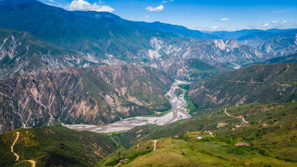 drone above canyon of Chicamocha National Park  aerial Colombia san Gil Santander department