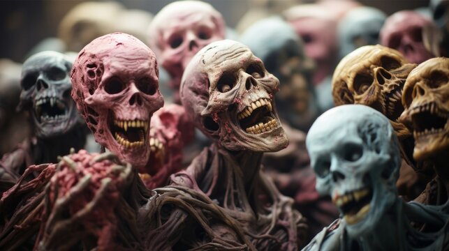 Pink and blue horde of zombies - Halloween Zombies - Creepy Spooky Photograph