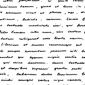 Vector unreadable text seamless pattern. Handwritten poetry notes with cursive small letters. Vector black cursive unreadable text. Abstract writing black and white background.