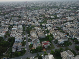 Non edited original high angle view of residential area with drone of cantt Lahore, Pakistan.