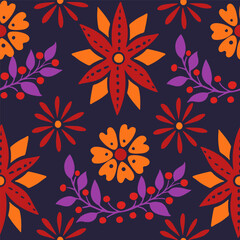 Seamless pattern with abstract floral elements vector illustration on dark background