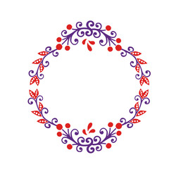 Round frame with abstract floral elements laurel ring vector illustration isolated on white background