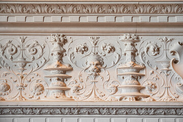 Detail of a bas-relief of a fireplace in an old house in France