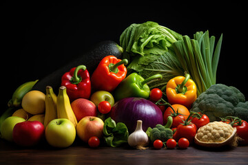 Fototapeta na wymiar Variety of healthy fruits and vegetables. AI generated