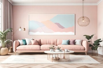 Step into a living room interior that exudes elegance and creativity, featuring an empty wall with a horizontal poster mockup. Ai generated