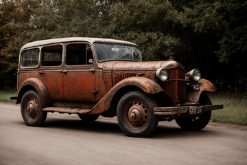 old rusty car. Generative AI