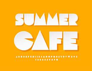 Vector creative Flyer Summer Cafe. White sticker Font for Marketing design. Unique Alphabet Letters and Numbers