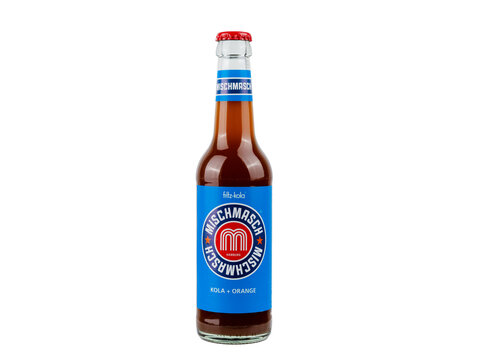 Berlin, Germany, July 15, 2023 Fritz Kola drink on a white background. Berlin, Germany, 15 July 2023
