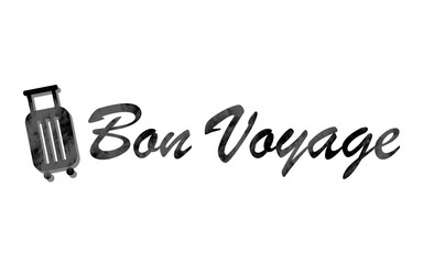 Bon Voyage text with black baggage. Lettering bon voyage word.